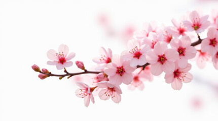 Obraz premium Close-up of pink sakura blossoms on white – A macro shot of fresh pink sakura blossoms against a clean white background.