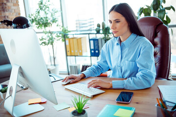 Young Professional Woman Working at a Desk in a Bright Office Environment with Contemporary...