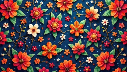 Intricate floral textile design, repeating motif, art, vintage