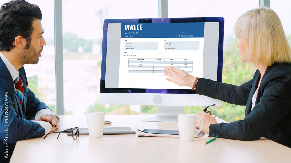 Poster invoice on computer screen from accounting application. computer program for financial and budget of