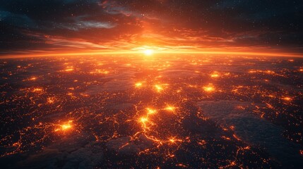 Fototapeta premium Fiery Sunset Over a Cityscape at Night