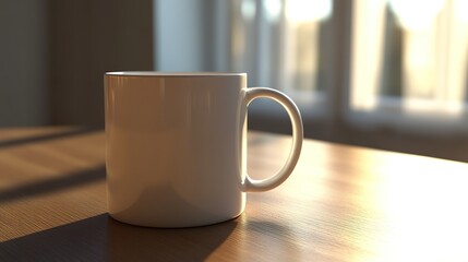Sun-Kissed Still Life: A White Mug Bathed in Morning Sunlight Ambiance
