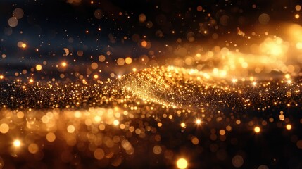 Golden glitter abstract background with glowing particles