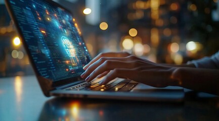 IT Professional Coding on Laptop, Managing Cloud Computing and Data Servers