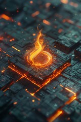A captivating digital art representation of glowing embers and a fiery symbol, showcasing creativity and innovation.