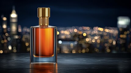 Naklejka premium Elegant perfume bottle on a table, captivating display of fragrance and design