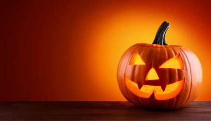 a carved halloween pumpkin against an orange background