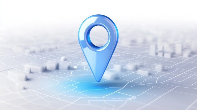 Blue location pin on abstract digital map background