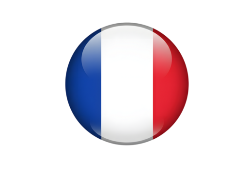 Glossy Round French Flag Button Icon PNG Cutout.