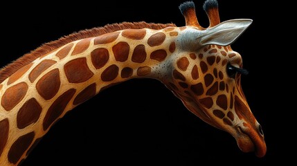 Giraffe neck bending down, skin pattern stylized into flowing carved textures