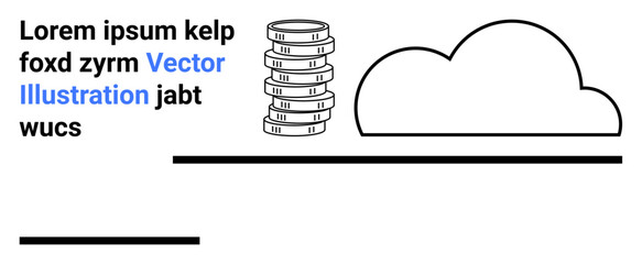 Stack of coins beside a cloud outline with minimalistic placeholder text. Ideal for finance, cloud computing, technology, digital savings, minimalist designs, money concepts, simple landing page