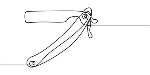 Straight razor, sharp razor blade one line continuous drawing. Barber shop and hairdresser tools continuous one line illustration, continuous single drawn one line razor hand-drawn picture silhouette.