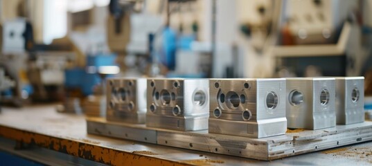 Close-Up of Aluminum Molds for Precision Engineering on a Workshop Bench