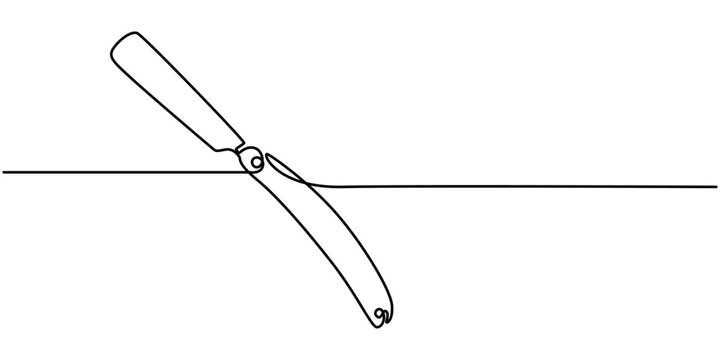 Straight razor, sharp razor blade one line continuous drawing. Barber shop and hairdresser tools continuous one line illustration, continuous single drawn one line razor hand-drawn picture silhouette.