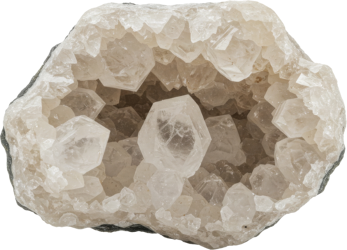 Beautiful calcite geode with shimmering white crystals and a rugged outer shell. Its intricate crystal structure reflects light, making it ideal for décor, collecting, or metaphysical use
