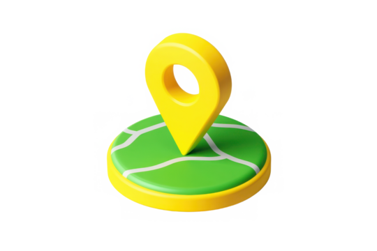 3D Map Pin Icon with Yellow and Green Design