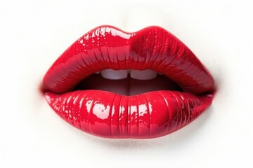 Fototapeta premium Bold red lipstick smear against pure white backdrop , simple, texture