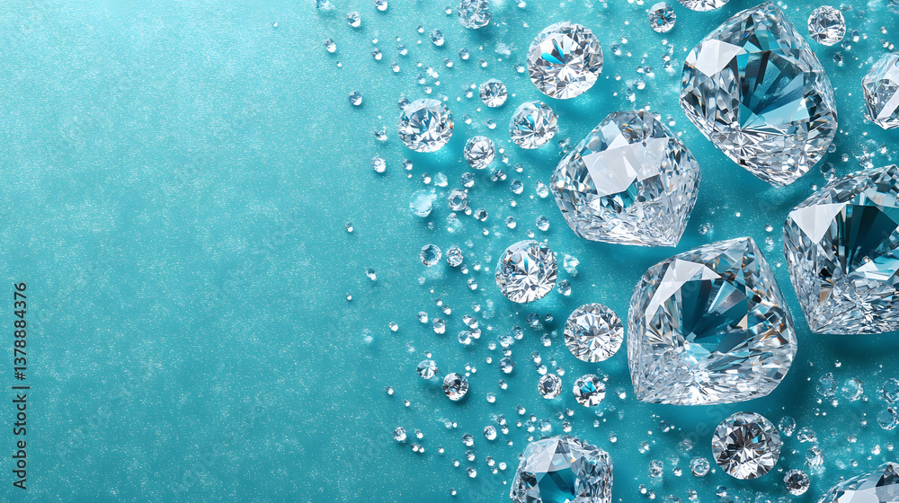 Fototapete horizontal banner with shining stones on a blue background with space for text.