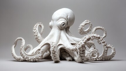 Octopus with tentacles curling in every direction, fluid, ribbon-like sculpting