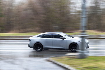 fast moving car on road
