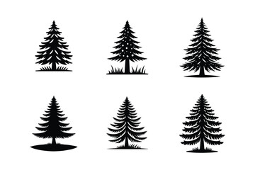 Obraz premium Christmas tree set with fir trees on white background