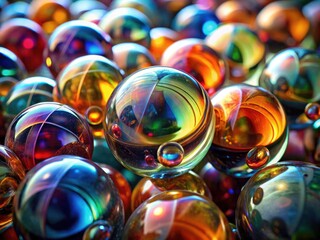 Abstract Glass Ball Art: Colorful Spheres, Macro Photography, Reflective Surface