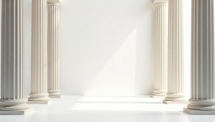 Elegant Roman columns against pristine white backdrop, architecture, classic
