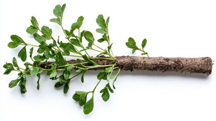 Obraz premium Close-up image of angelica plant branch displayed on a white background showcasing its lush green foliage