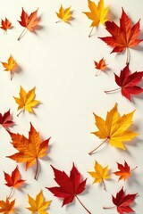 Fototapeta premium Freshly fallen leaves scattered on white surface, autumn, fall