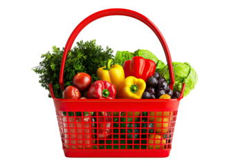 groceries in red basket