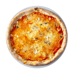 top view four cheese pizza. isolated white background