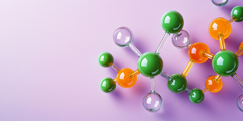 Molecular structure of NAD in vibrant colors on a purple background  