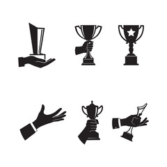 champion cup gold medal trophy winner award icon vector set silhouette design illustrations