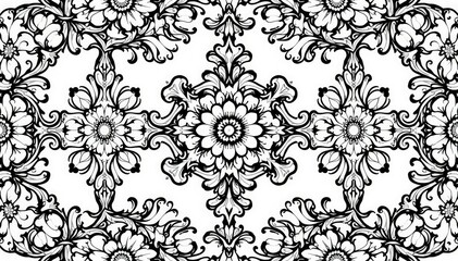 Intricate floral damask design in elegant monochrome , ornate, refined