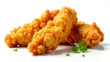 Crispy fried chicken strips isolated on white, isolated, bread