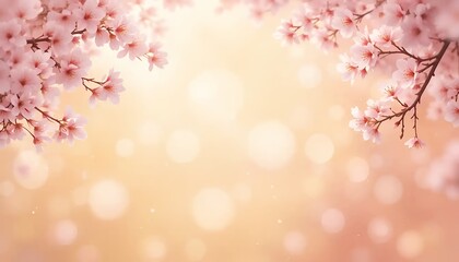 Blooming Cherry Blossoms Frame with Soft Bokeh Background for Spring