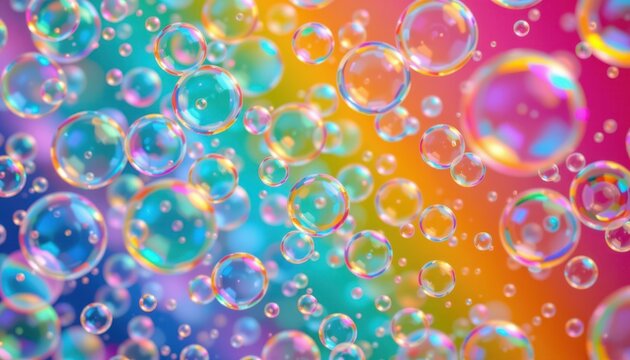 Bubbles of Color An image of colorful soap bubbles floating against a simple background, reflecting light and creating playful highlights.