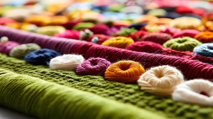 Colorful Embroidered Textile with Intricate Patterns and Textures in Close-Up Shot