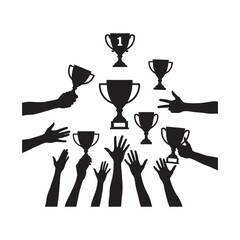 champion cup gold medal trophy winner award vector icon set silhouette design illustrations