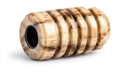 Close-up view of a light beige-brown cylindrical grip showcasing concentric grooves with a dark center hole on a pure white background for product image