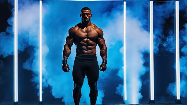 Fighter Enters the Ring Surrounded by Dramatic Smoke and Lights Generative AI