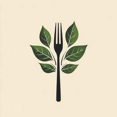 Creative composition of a fork intertwined with green leaves symbolizing fresh and sustainable dining options for health-conscious eaters