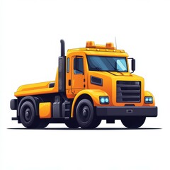 Brightly colored construction truck parked in a construction site during daylight hours
