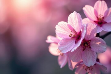 Obraz premium Full bloom sakura, overlapping petals, soft focus, branch, romantic
