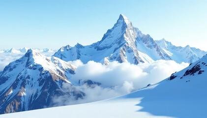 Snow-covered mountain peak, pristine white landscape, view, white