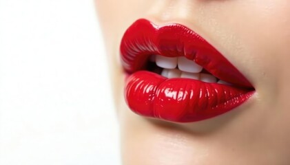 Fototapeta premium Studio shot, perfectly applied red lipstick on white, cosmetic, simple