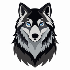 realistic portrait of a wolf with blue eyes. Isolated vector illustration on white background	
