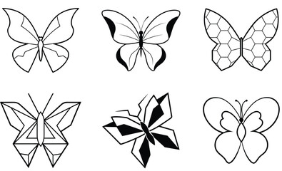 Obraz premium Set of a black and white, creativity, engraving, butterfly line art simple vector design