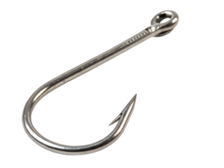 One metal hook fishing equipment isolated on transparent background