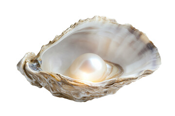 Open Oyster Shell with Glowing Pearl and Delicate Textures Isolated on Transparent Background